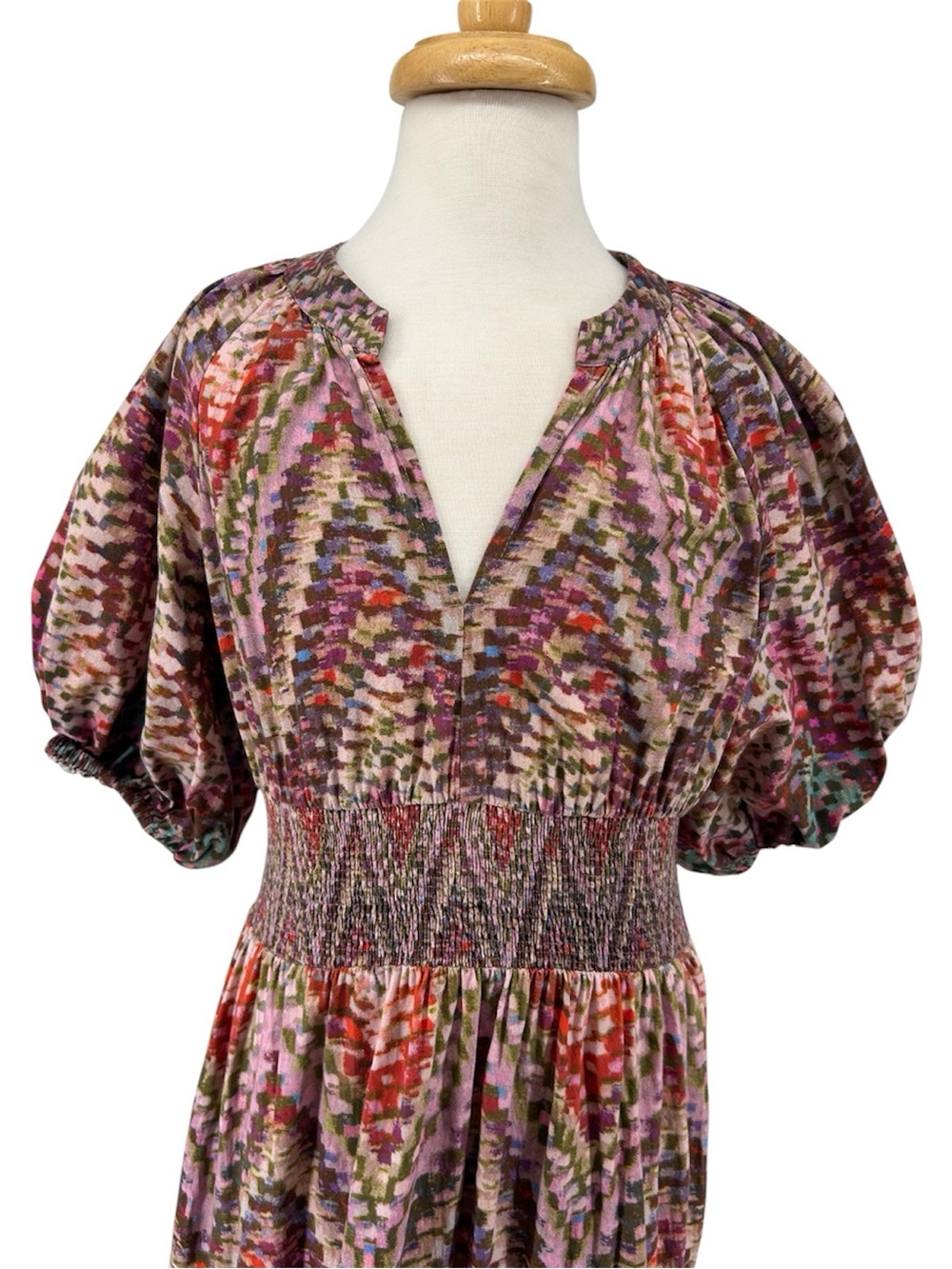 Anthropologie Conditions Apply Notch Neck Zig Zag Printed Puff-Sleeve Mini Dress - Picture 4 of 13
